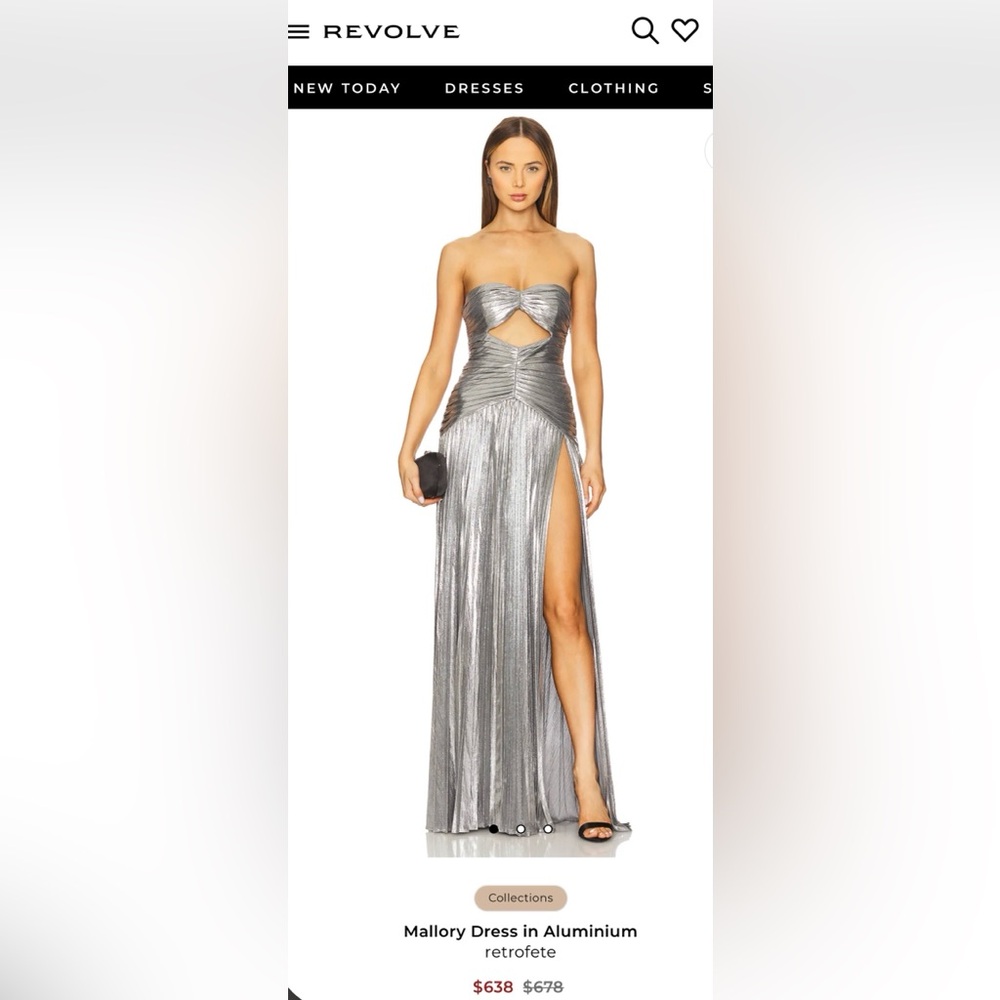 Retrofete Silver Metallic Cutout Gown with Thigh Slit